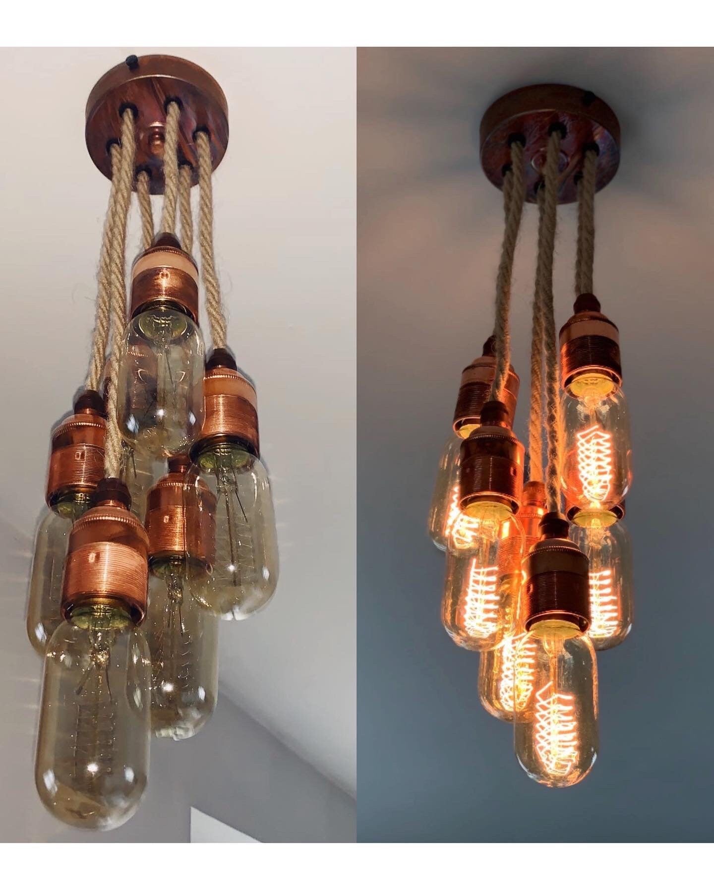 Rustic Copper Rope Pendant with 6 drops (Without Bulbs)