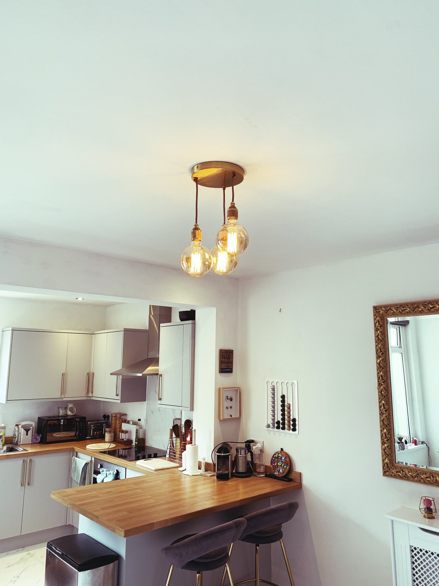 Brass 3 pendant ceiling light (without bulbs)