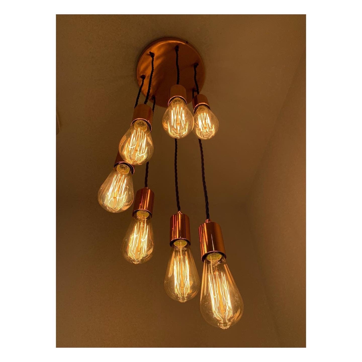 Polished copper 7 drop large pendant light (without bulbs)