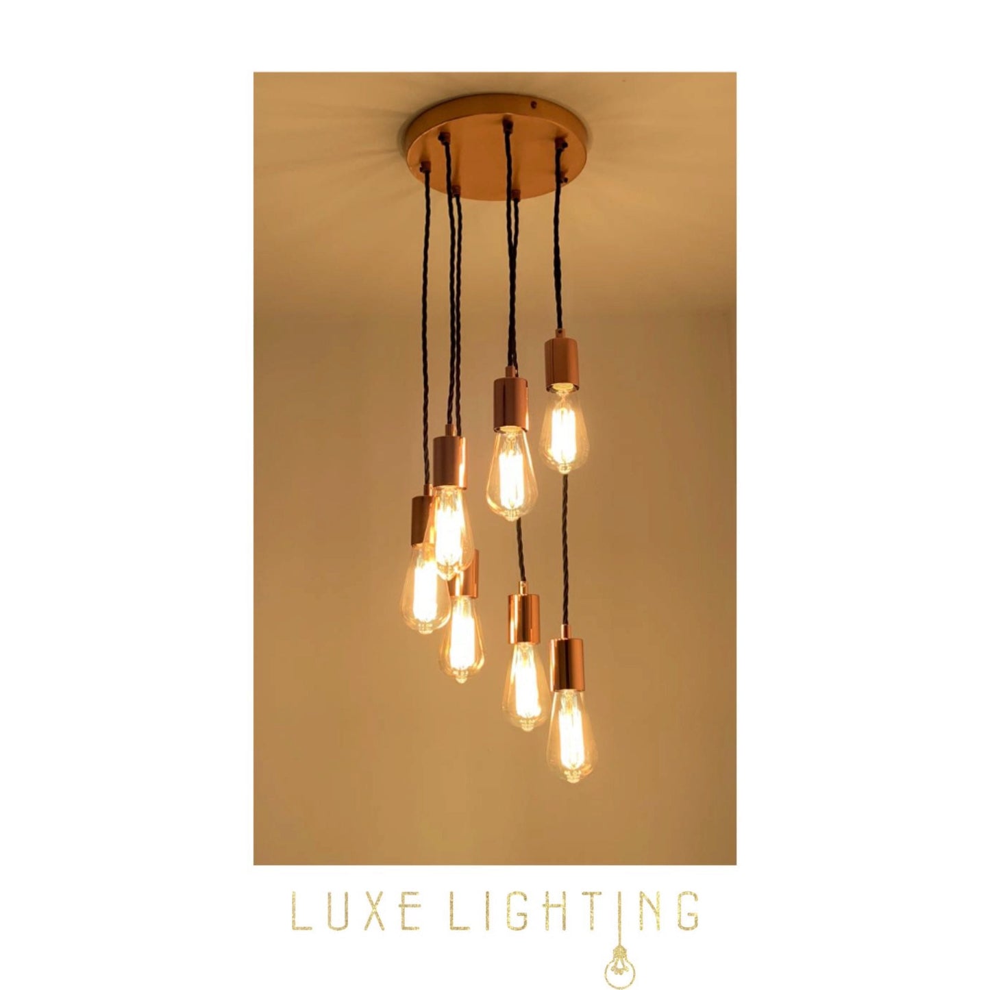 Polished copper 7 drop large pendant light (without bulbs)