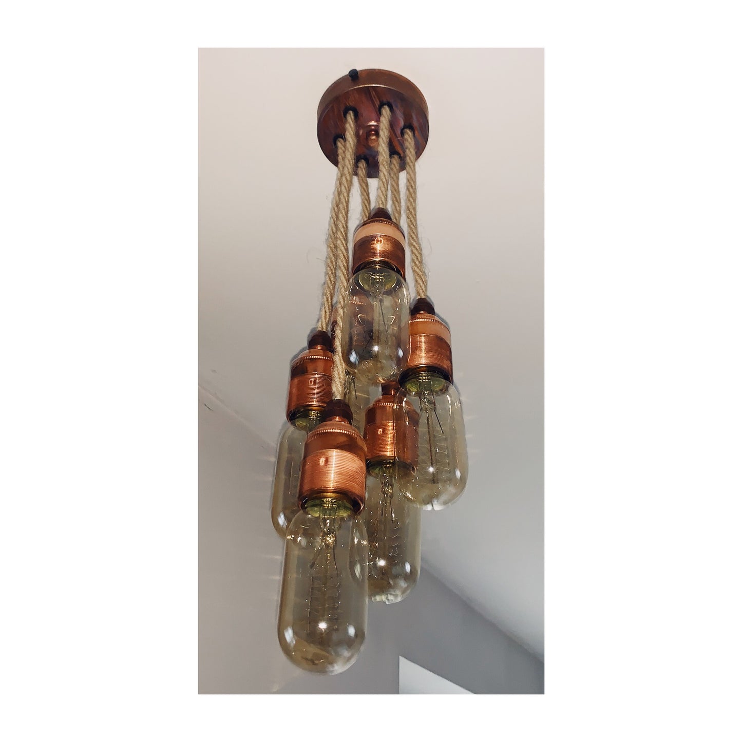 Rustic Copper Rope Pendant with 6 drops (Without Bulbs)