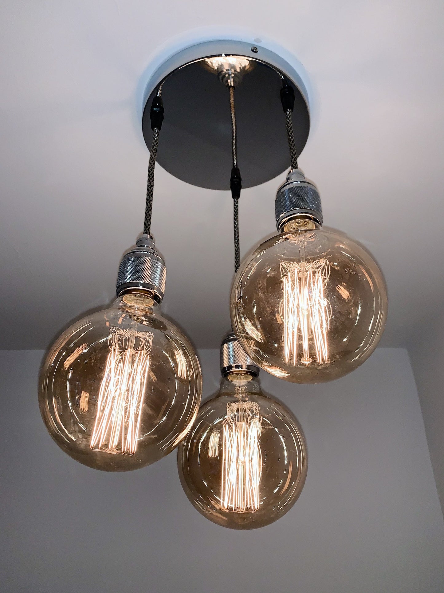 Chrome 3 pendant ceiling light (without bulbs)