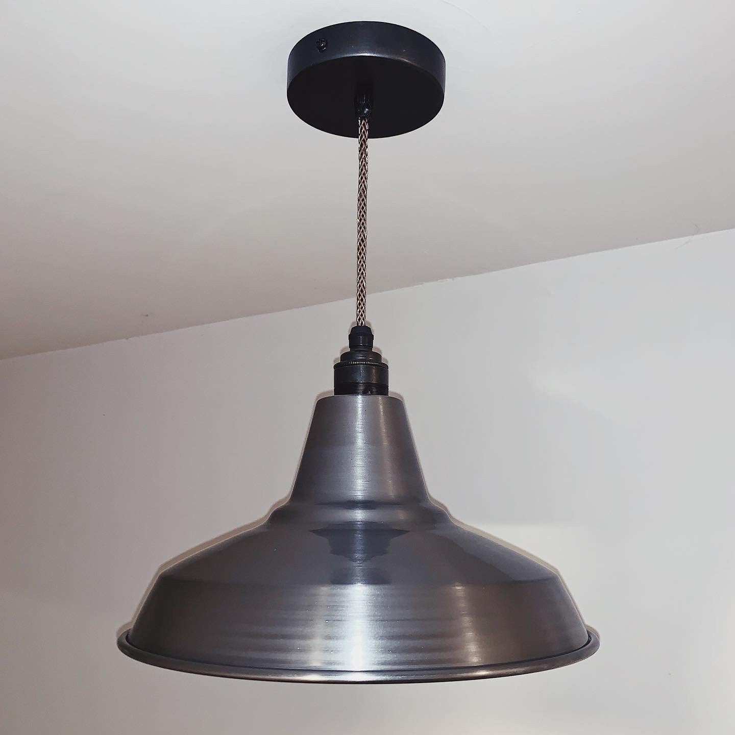 Industrial brushed steel lamp shade (without pendant)