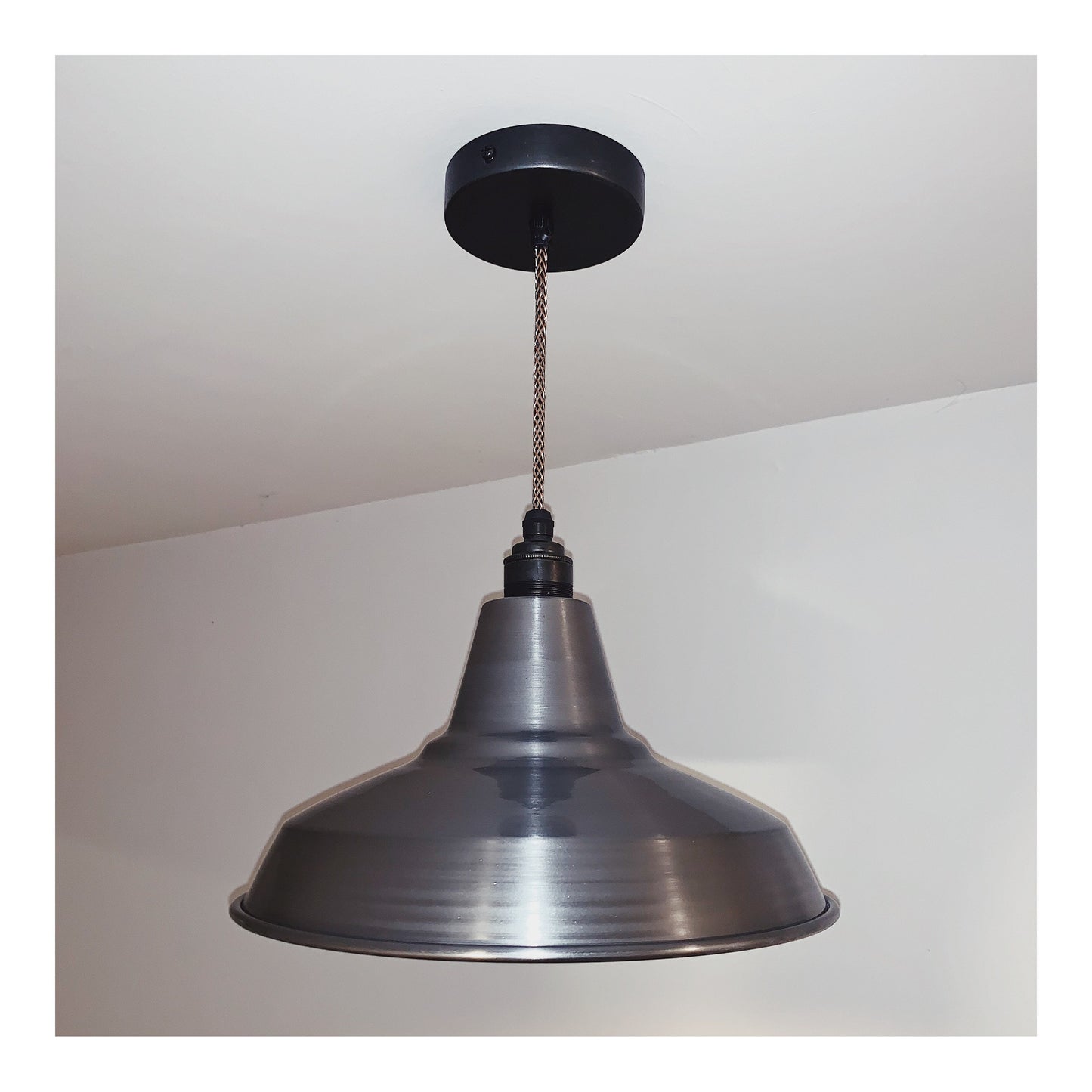 Industrial brushed steel lamp shade (without pendant)