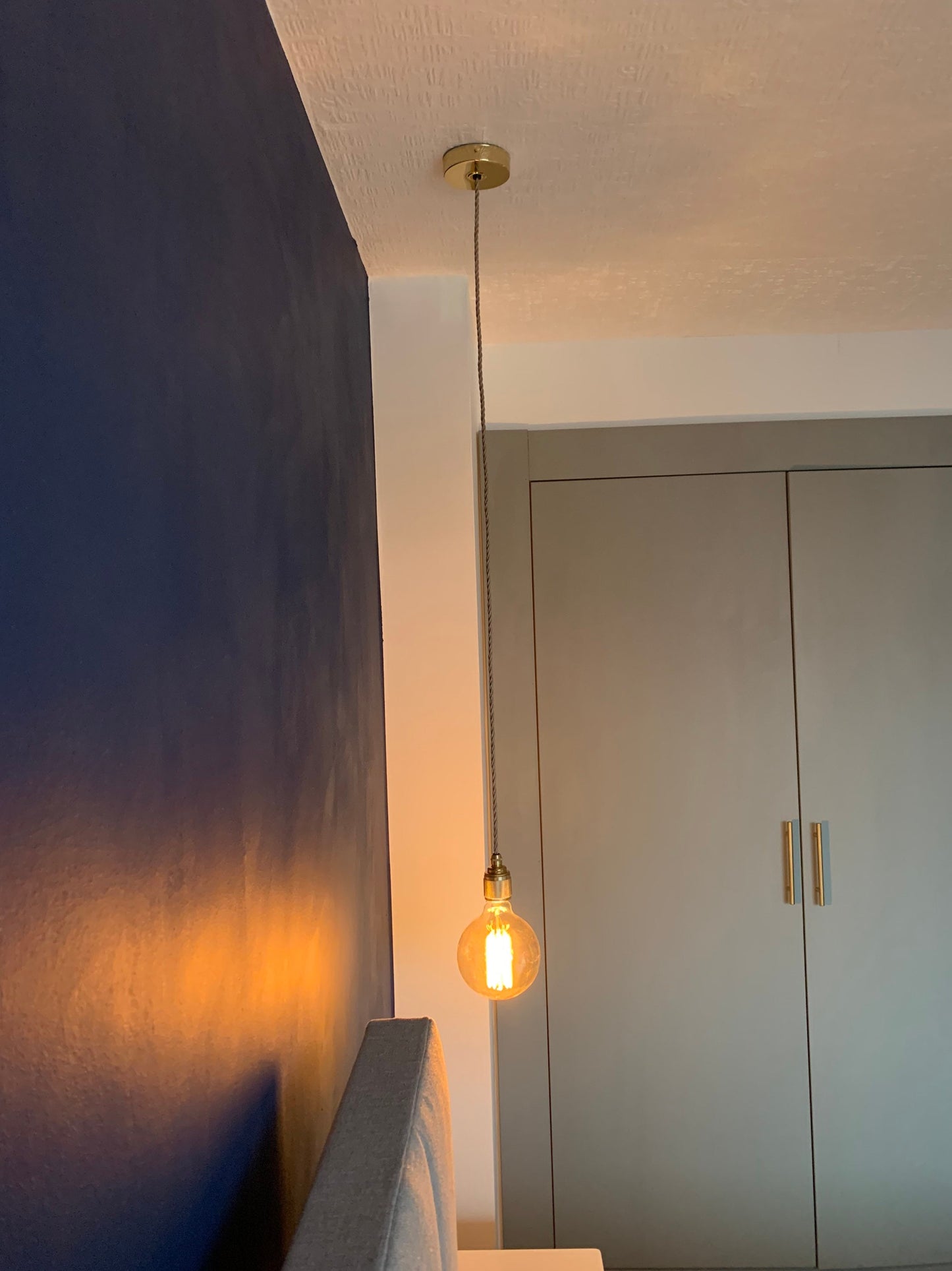 Long brass single drop pendant light (without bulb)