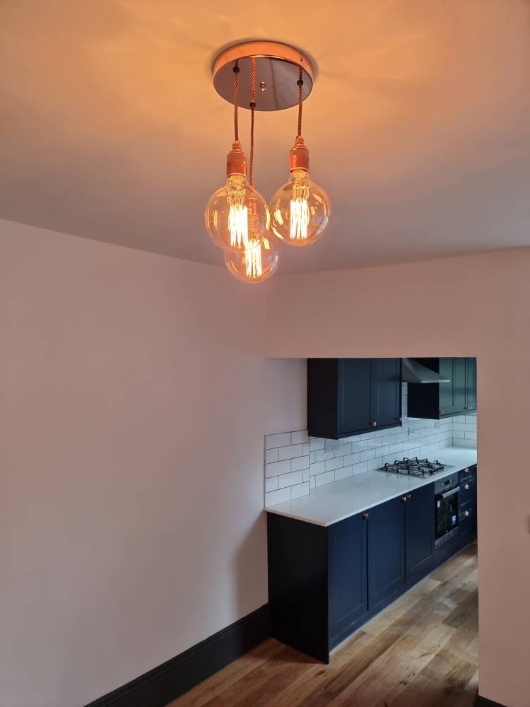 Polished Copper 3 drop pendant ceiling light (without bulbs)