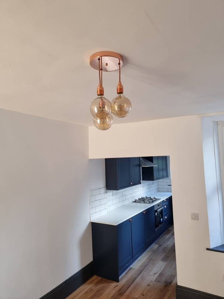 Polished Copper 3 drop pendant ceiling light (without bulbs)