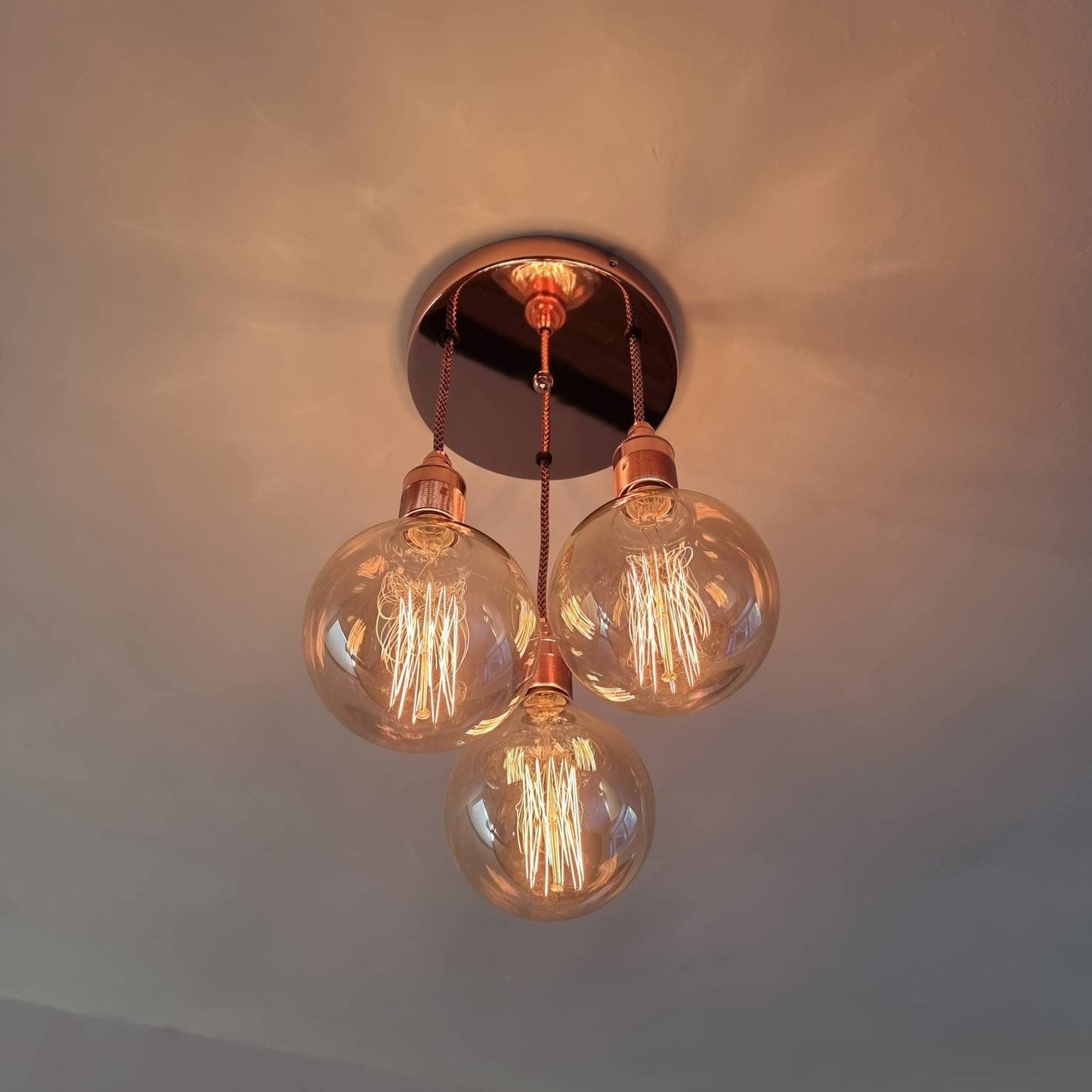 Polished Copper 3 drop pendant ceiling light (without bulbs)