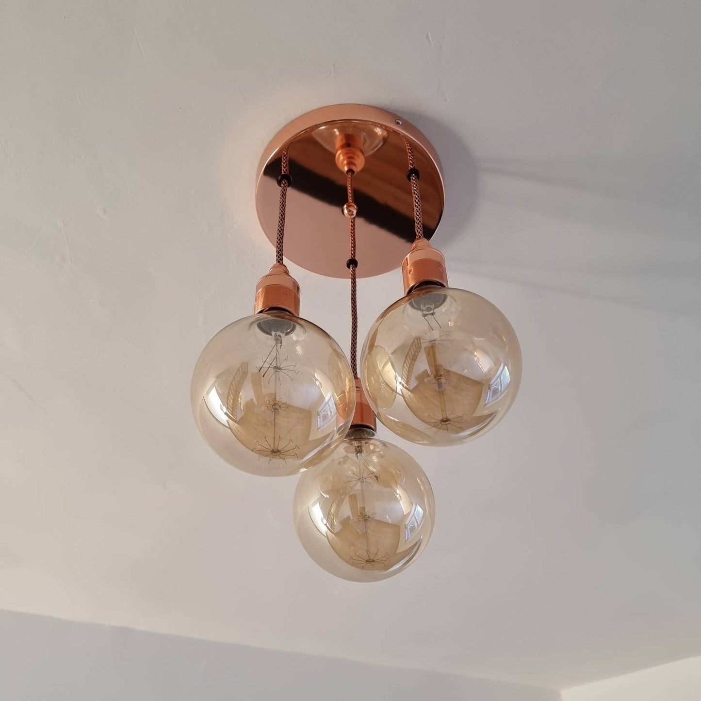 Polished Copper 3 drop pendant ceiling light (without bulbs)