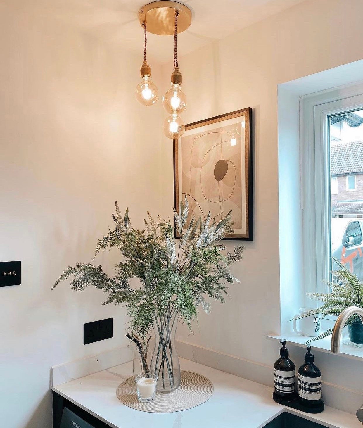 Brass 3 pendant ceiling light (without bulbs)