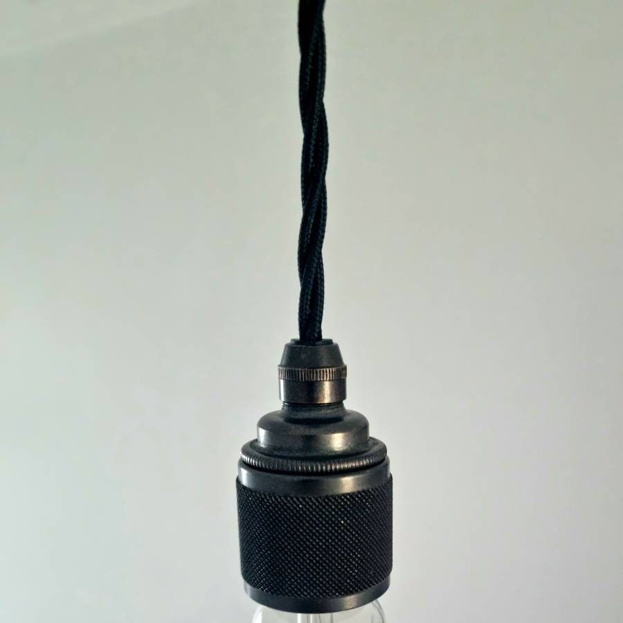 Dark knurled metal single drop pendant light (without bulb)
