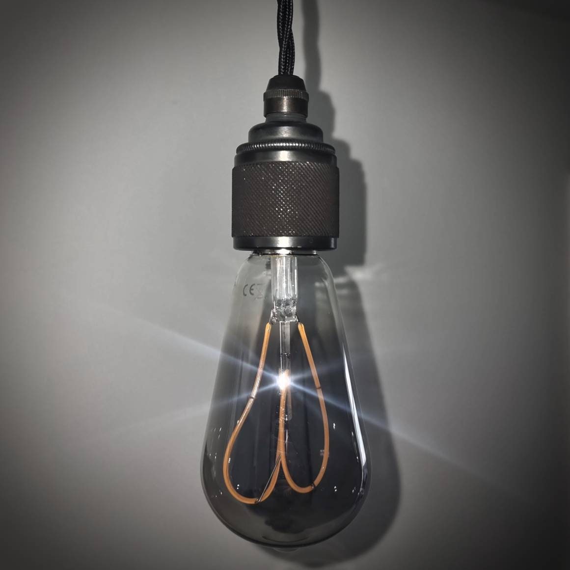 Dark knurled metal single drop pendant light (without bulb)