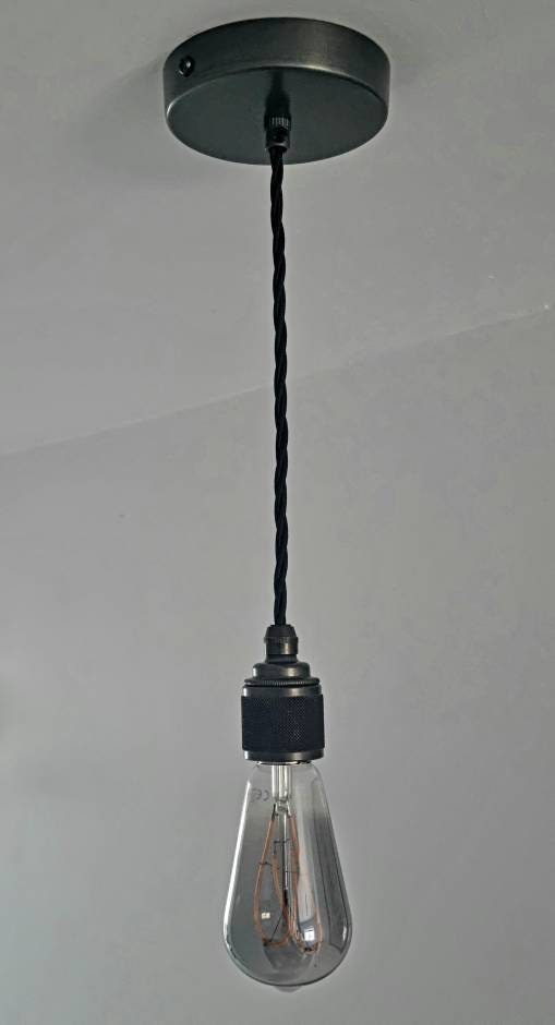 Dark knurled metal single drop pendant light (without bulb)