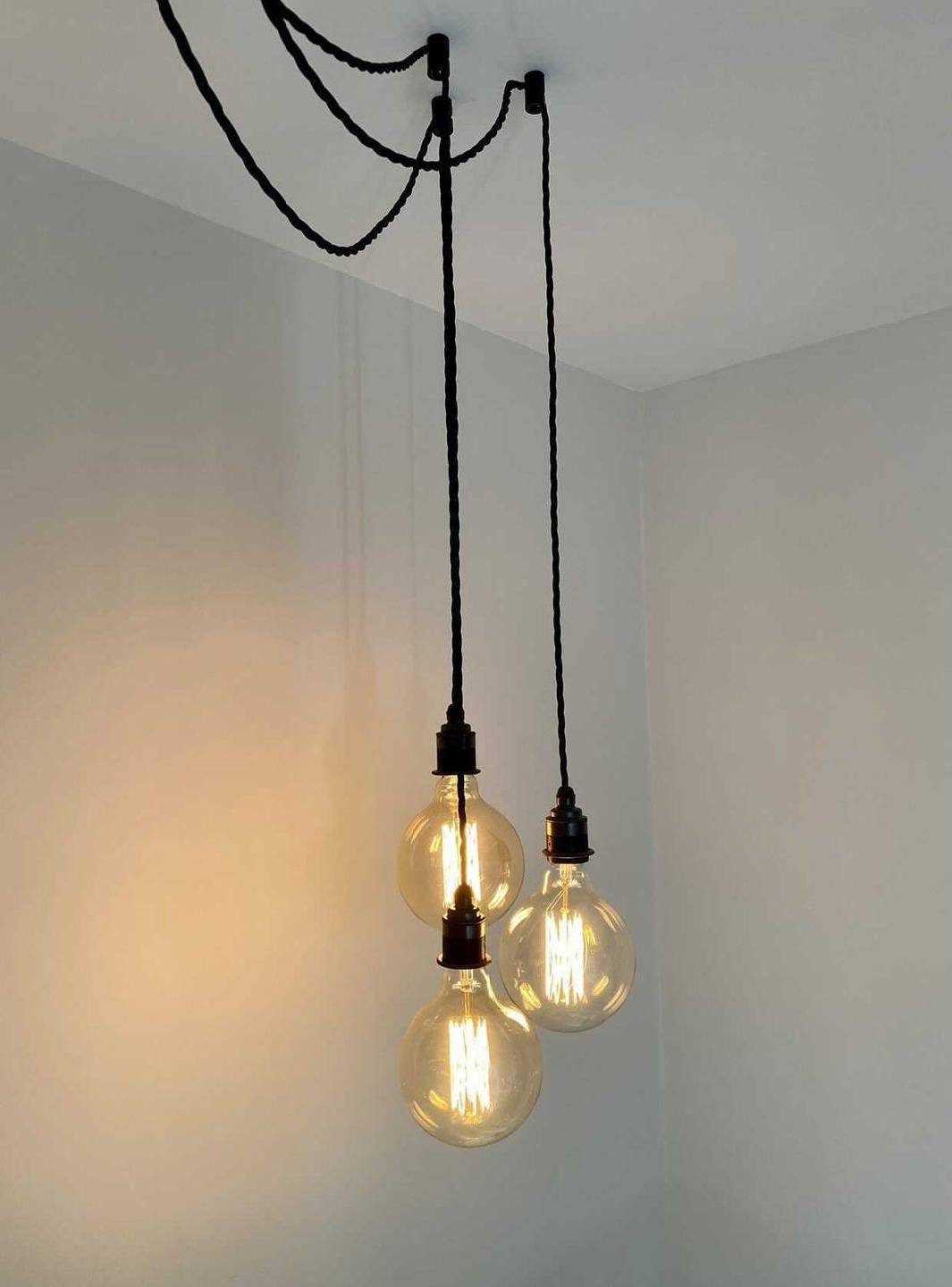 Pewter Cluster Pendant - 3 Drop (without bulbs)