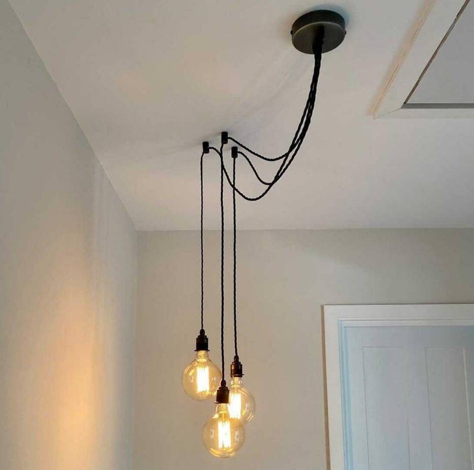 Pewter Cluster Pendant - 3 Drop (without bulbs)