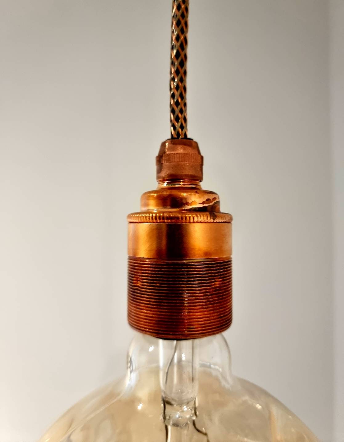 Rustic aged copper 3 drop pendant (without bulb)