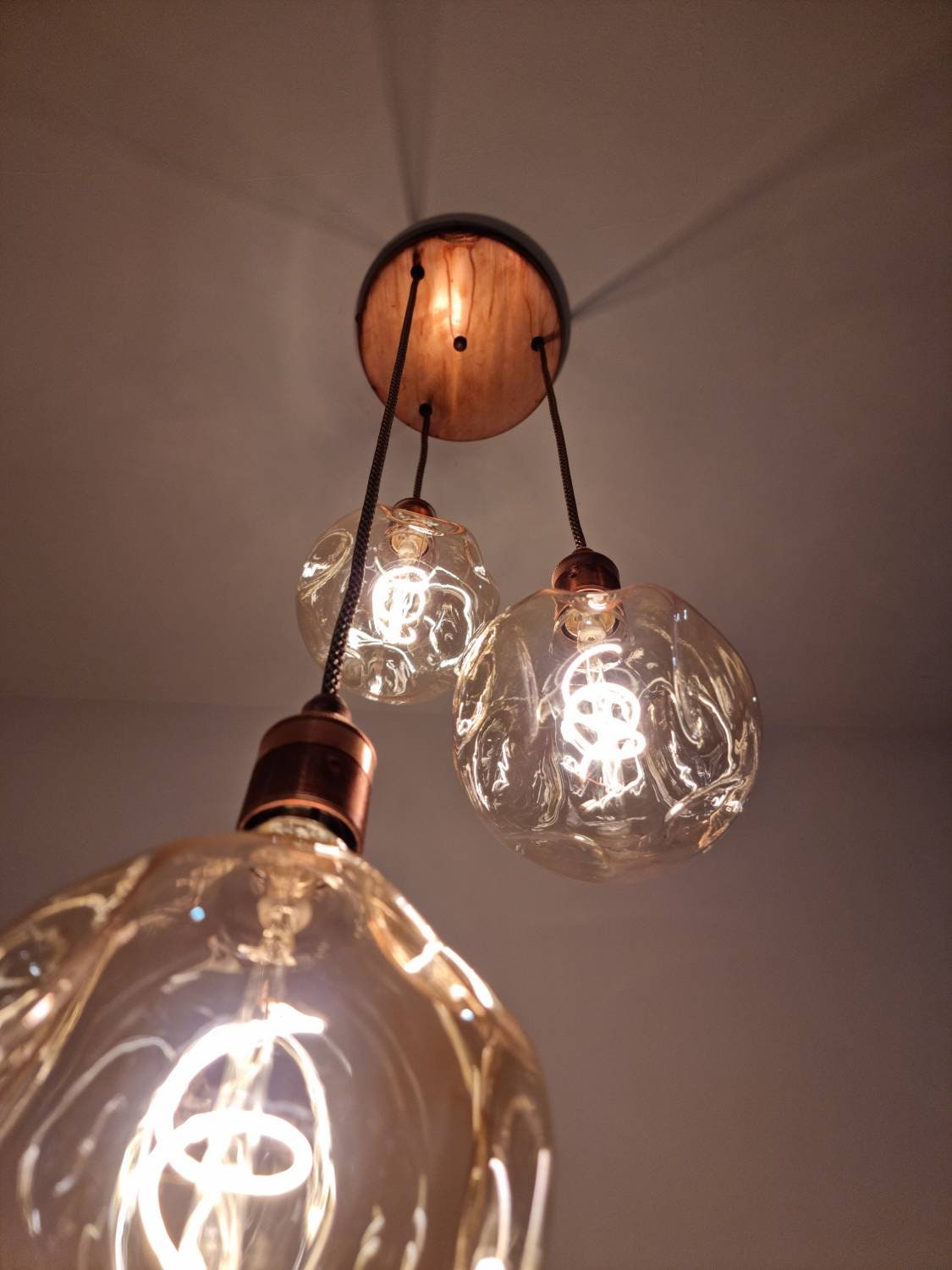 Rustic aged copper 3 drop pendant (without bulb)