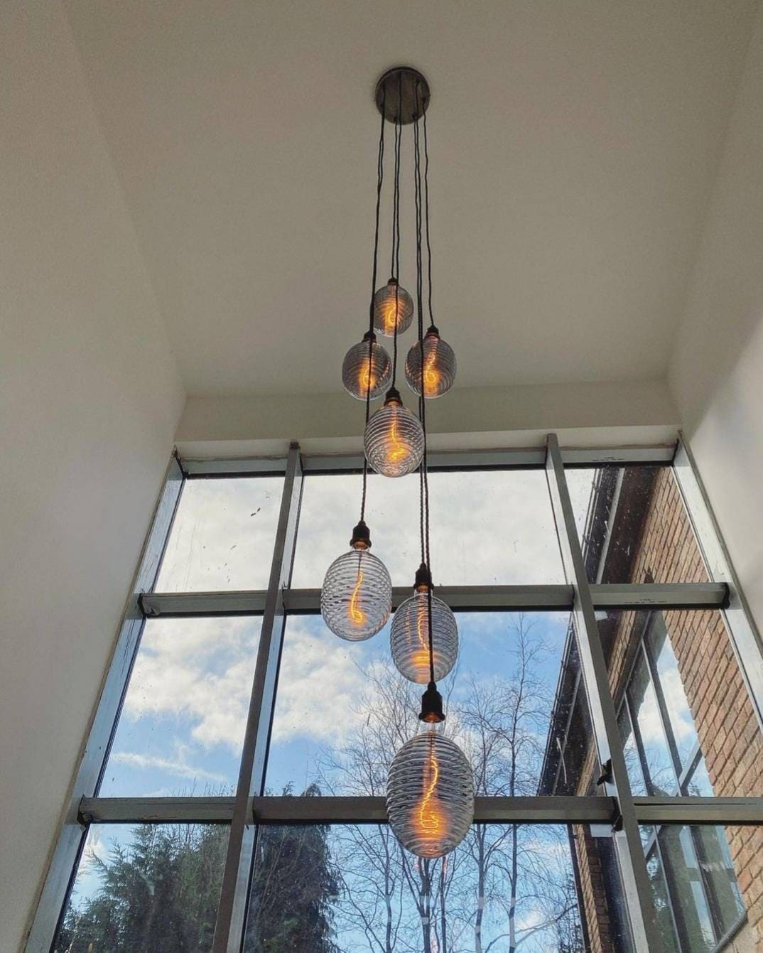 Pewter Cluster Pendant - 7 Drop (without bulbs)