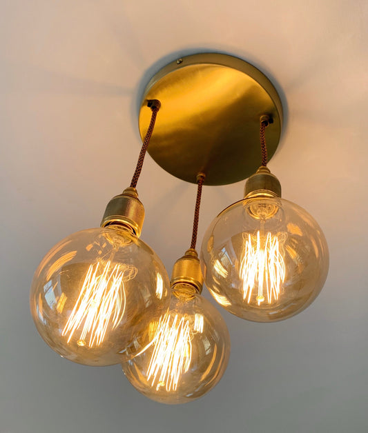 Brass 3 pendant ceiling light (without bulbs)