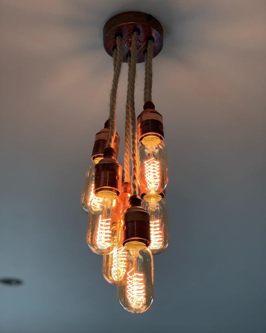 Rustic Copper Rope Pendant with 6 drops (Without Bulbs)
