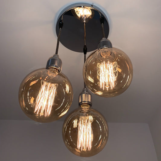 Chrome 3 pendant ceiling light (without bulbs)