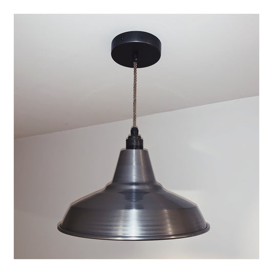 Industrial brushed steel lamp shade (without pendant)