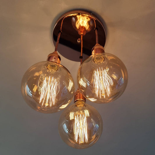 Polished Copper 3 drop pendant ceiling light (without bulbs)