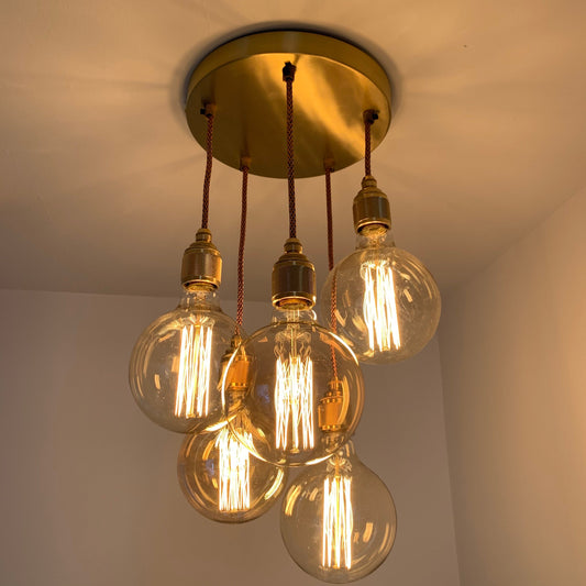 Brass 5 pendant ceiling light (without bulbs)