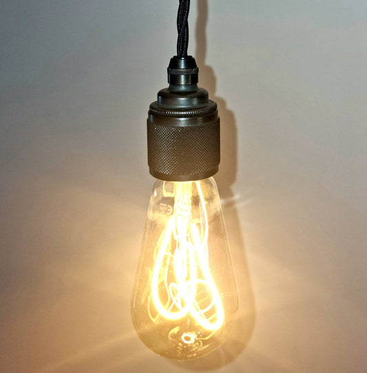 Dark knurled metal single drop pendant light (without bulb)