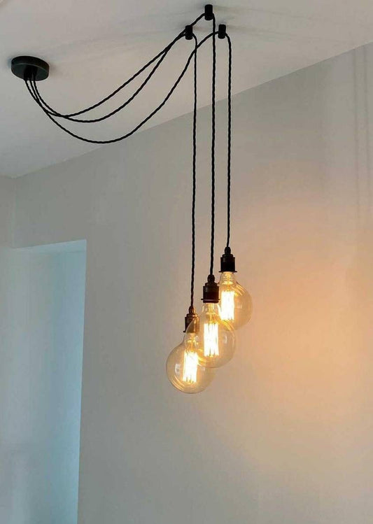 Pewter Cluster Pendant - 3 Drop (without bulbs)